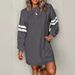 Autumn And Winter Striped Color-Blocked Dropped Shoulder Pullover Women's Casual Loose Versatile Crew Neck Dress_ecoleips.com