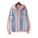 Plus Size Denim Jacket For Women – Oversized Hooded Baseball Style, Comfort Fit (L-4XL, Pink/White)_ecoleips.com