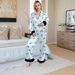 Women's Clothing Women's Fleece-Lined Button-Down Pajama Set – Stylish 3D Print, Loose-Fit Lounge Wear For Fall (S-6XL, 29 Trendy Colors)_ecoleips.com