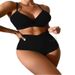 Women's High-Waist Push-Up Bikini Set – Solid Color Two-Piece Swimwear With Removable Padded Cups_ecoleips.com