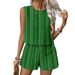 Summer Women's Casual Two Piece Set Striped Print Sleeveless Fashion Vest And Shorts Cross Border European American Style_ecoleips.com