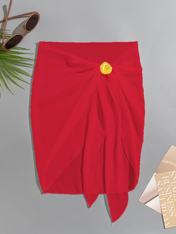 Women's Mesh Beach Cover-Up Skirt – Stylish Bikini Wrap With Metallic Shell Accessories (XS-XL, Black/Red/White)_ecoleips.com