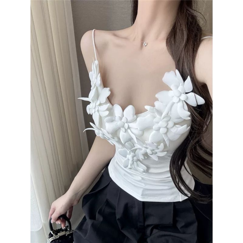 French-style Three-dimensional Floral Design Camisole Women, 2025 Summer New Slim-fit And Figure-flattering Top For_ecoleips.com