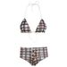 Women's Summer Lace Plaid Bikini Set Halter Neck Bra & Low Waisted Drawstring Shorts Beach Vacation Style Regular Fit_ecoleips.com