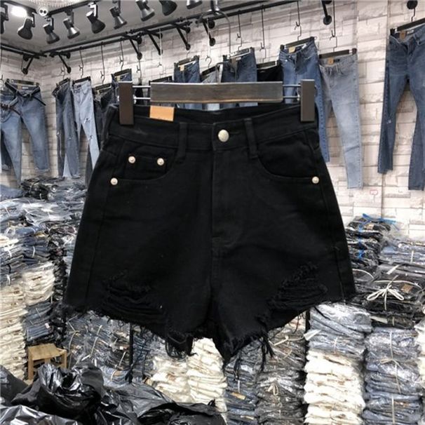 2025s Denim Shorts For Women, Summer New Korean Style, Loose Fit, Versatile, Slimming, Internet Celebrity Ripped Frayed Wide_ecoleips.com