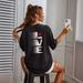 Women's Casual Black T-Shirt round Neck Short Sleeve Loose Fit Sports Top with Letter Print Back European American Style Summer_ecoleips.com