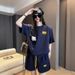Women's Summer Sportswear Set Cute Playful Gray Short Sleeve T-Shirt And Shorts Two Piece Casual Chic Outfit_ecoleips.com