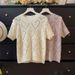 Women's Clothing Sweet And Age Reducing Love Hollow Round Neck Short Sleeved Knitted Sweater Summer New Loose Pullover Slightly Transparent Tops_ecoleips.com