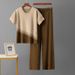 Women's Clothing Round Neck Gradient Knitted Suit Loose Stylish Sweater Temperament Top Casual Sports Wide Leg Pants_ecoleips.com