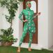 Women's Green Printed Long Sleeve Swimsuit Zipper Surf Suit One-Piece Swimwear_ecoleips.com