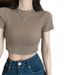 Cross-border Cropped Short-sleeve T-shirt For Women, New Summer Style, Pure And Sexy, Short, Tight-fitting, High-neck_ecoleips.com
