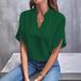 Women's Summer Casual V Neck Loose Shirt Tops Solid Color_ecoleips.com