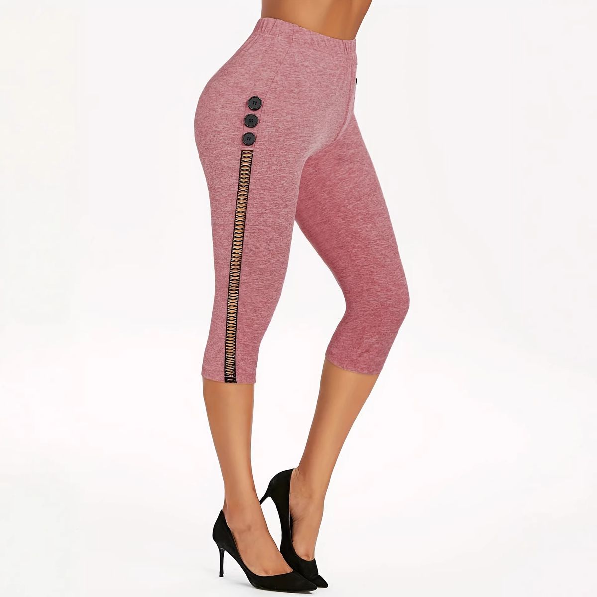New Side-cutout Yoga Pants, High-waisted Knitted With Contrasting Color Lace, Tight-fitting Cropped Leggings_ecoleips.com