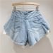 Niche Fashionable High-waisted Wide-leg Pants Trendy American Ins High Street Fake Two-piece Design Denim Shorts For Women_ecoleips.com