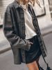Verve Hong Kong Style Turn-down Collar Denim Jacket Women's Blue Large Pocket Loose Casual Shirt_ecoleips.com