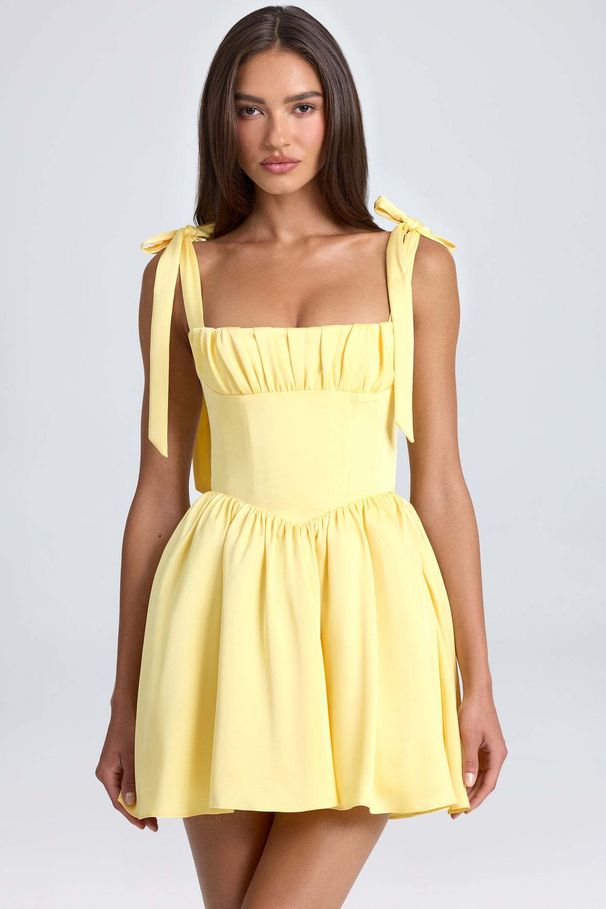 2025 Summer New European And American Cross-Border Women's Fashion Square Neck High Waist Ruched Patchwork Bowknot Strap_ecoleips.com