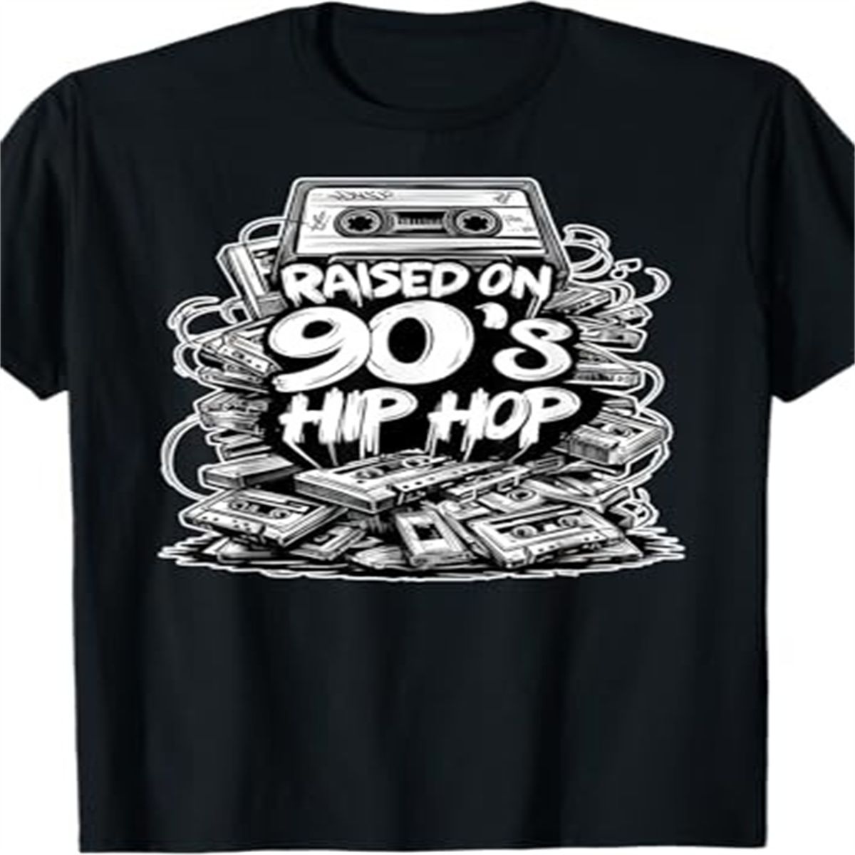 RAISED ON 90s HIP HOP Anniversary Cassette Tape Graffiti Rap T-Shirt._ecoleips.com