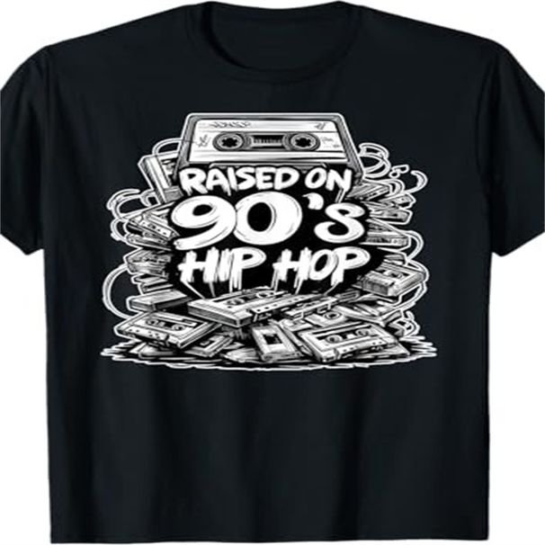 RAISED ON 90s HIP HOP Anniversary Cassette Tape Graffiti Rap T-Shirt._ecoleips.com