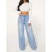 K Women's Denim High Waisted Slimming Drawstring Loose Wide Leg Pants Are Fashionable_ecoleips.com