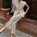 Women's Clothing Retro Temperament V Neck Sleeveless Suit High Waist Vest Trousers Fashion Casual Suit_ecoleips.com