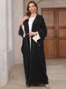 Women's Muslim Cardigan Abaya Dubai Saudi Arabia Long Dress Color Block_ecoleips.com