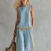Women's Summer Casual Fashion Color Block Wide Leg Pants Set Sleeveless Two Piece Set European And American Style Trendy Cross Border_ecoleips.com