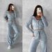 Women's Clothing Suit Solid Color Long Sleeve Zipper Hoodie Lace up Pants Two piece Set_ecoleips.com