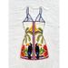 Tropical V Neck Suspender Dress European American Style Summer Vacation Fashionable Color Block Trim a Line Mini Skirt Polyester_ecoleips.com