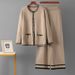 Women's round Neck Long Sleeved Knitted Cardigan with Pockets European And American Style Two Piece Set Straight Leg Trousers_ecoleips.com