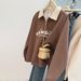 European American Style Real Shot Plus-size Printed Half-zip Long-sleeve Sweatshirt Women, Thin Loose-fit Polo Collar_ecoleips.com