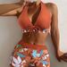 European And American Foreign Trade Swimsuit For Women, Two-Piece High-Waisted Boxer Tie Bikini, Printed Solid Color_ecoleips.com