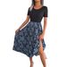 Women's Clothing Spring And Summer Casual Leaf High Waist Pleated Mid Length Dress_ecoleips.com