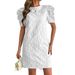 European And American Cross-border 2026 Summer New Women's Puff Sleeve Textured Jacquard Round-neck Vintage Style Dress_ecoleips.com