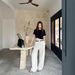 Old Qian High-Waist Minimalist Embroidered Bee Pattern Linen Pants Wide Leg Elastic Waistband Loose Fit Women's Bottoms_ecoleips.com