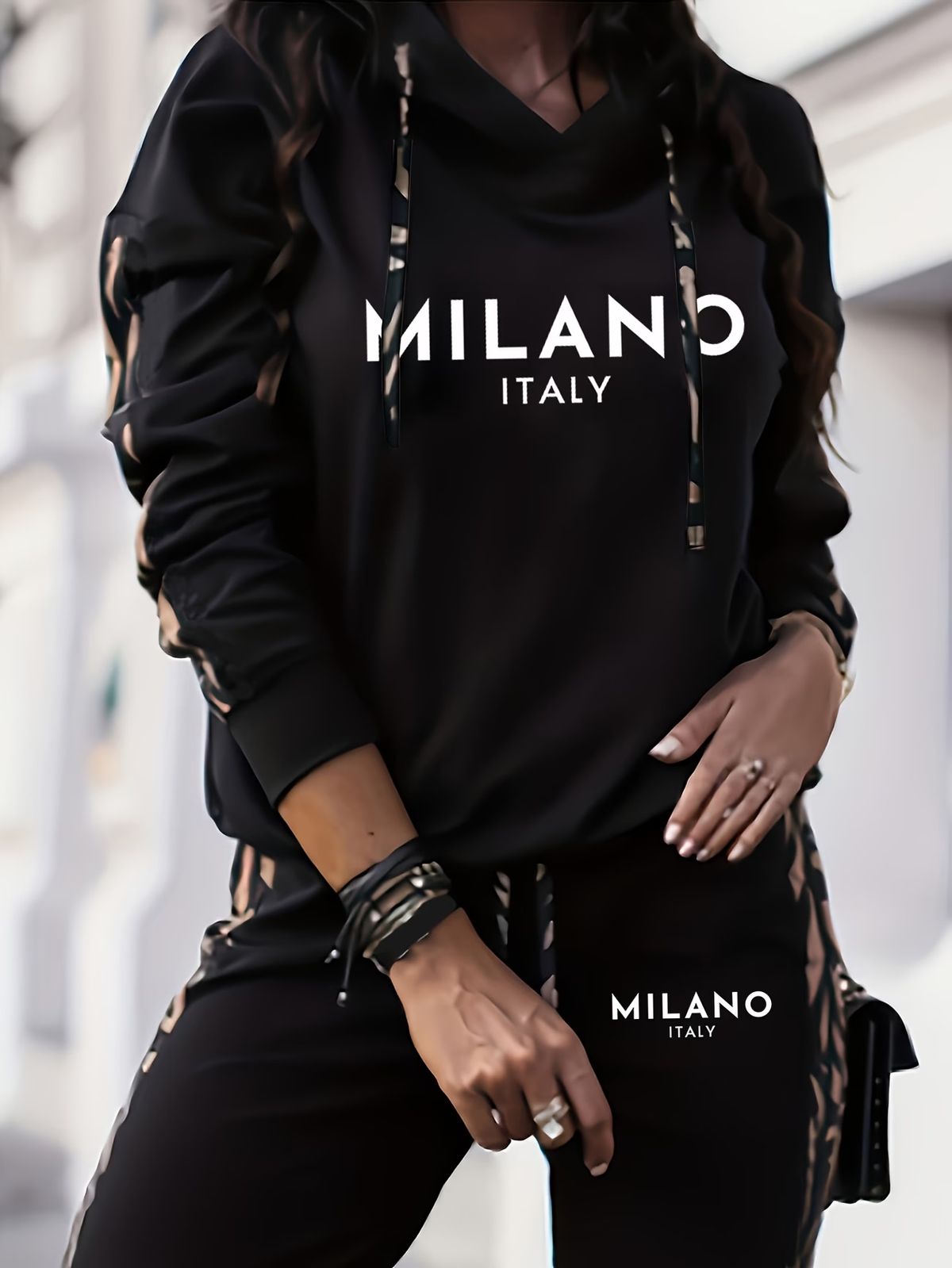 Women's Casual Elegant Hooded Two Piece Set European And American Style Early Autumn New Print Design_ecoleips.com