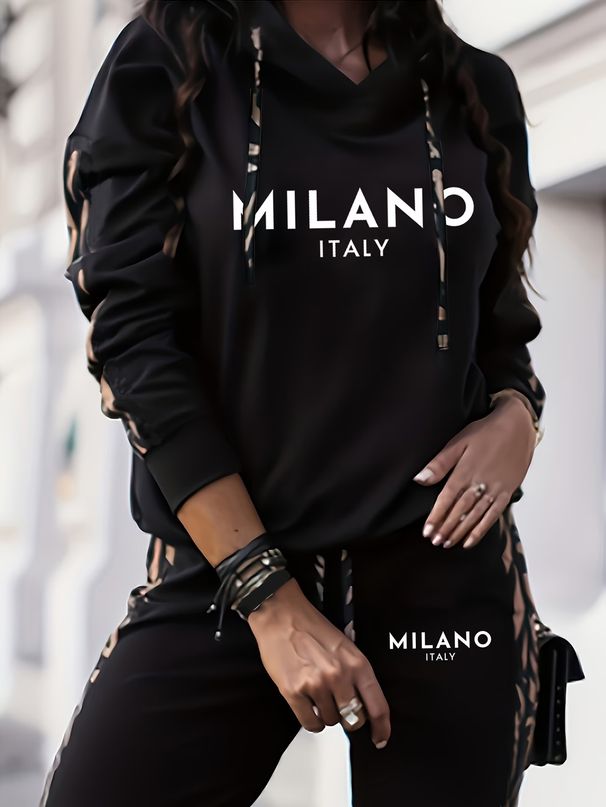 Women's Casual Elegant Hooded Two Piece Set European And American Style Early Autumn New Print Design_ecoleips.com
