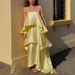 Women's Satin Camisole Layered Cake Dress Casual Loose Fitting Spring Summer Style Vacation Dress_ecoleips.com