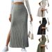 Women's High-Waisted Side Slit Bodycon Knit Midi Skirt – Stretchy Office & Casual Dress, Princess A-Line Fit_ecoleips.com
