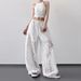 Summer Women's Black & White Lace Panel Wide-Leg Pants – High-Waisted Straight Cut, Breathable Office To Evening Wear (S-XL)_ecoleips.com