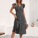 foreign Trade European And American Women's Clothing, Waist-cinching, Flared Small Floral Print, Mid-length_ecoleips.com