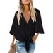 Women's Clothing Summer Temperament Commuting Sun Protection Loose Chiffon V Neck Knotted Shirt_ecoleips.com