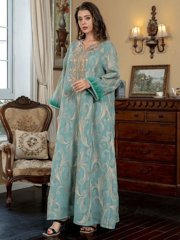New Muslim Robe Women's Long Sleeved Abaya Embroidered Dress_ecoleips.com