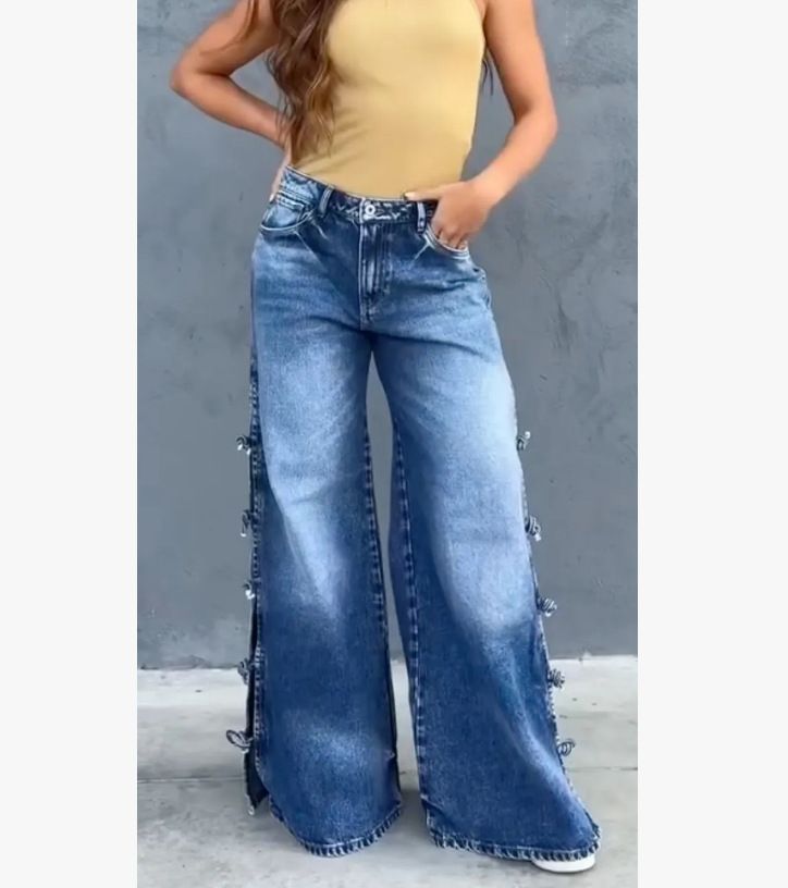 Women's Elegant Wide Leg Jeans Fashionable Versatile American Street Style_ecoleips.com