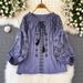 Women's Ethnic Style Embroidered Top Tie Waist Loose Fit Slimming Lantern Sleeves Super Cute Versatile Spring 2025_ecoleips.com