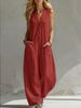 Women's Clothing Spring/Summer Women's Casual Linen Cotton Jumpsuit Sleeveless V-Neck Solid Color For Formal & Casual For Women_ecoleips.com