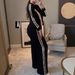 Women's Clothing Striped Two Piece Set Casual Long Sleeved Jacket With High Waisted Straight Leg Pants Autumn Winter Polyester_ecoleips.com