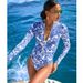 Women's Clothing New Blue Print Sexy Triangle One Piece Swimsuit Round Neck Racing Zipper Surfing Suit_ecoleips.com