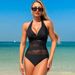 New Women's One Piece Swimsuit Style Solid Color Mesh Bikini_ecoleips.com