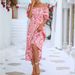 Women's Sweet Off Shoulder Floral Print Short Sleeve Midi Dress – Smocked Waist Casual Boho Summer Gown 2026_ecoleips.com
