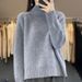 Women's Clothing Hem Knit Sweater - Soft Sheep Wool Blend, High Neck Pullover, Casual Loose Fit, Solid Color Top (White, Beige, Khaki, Gray, Black)_ecoleips.com